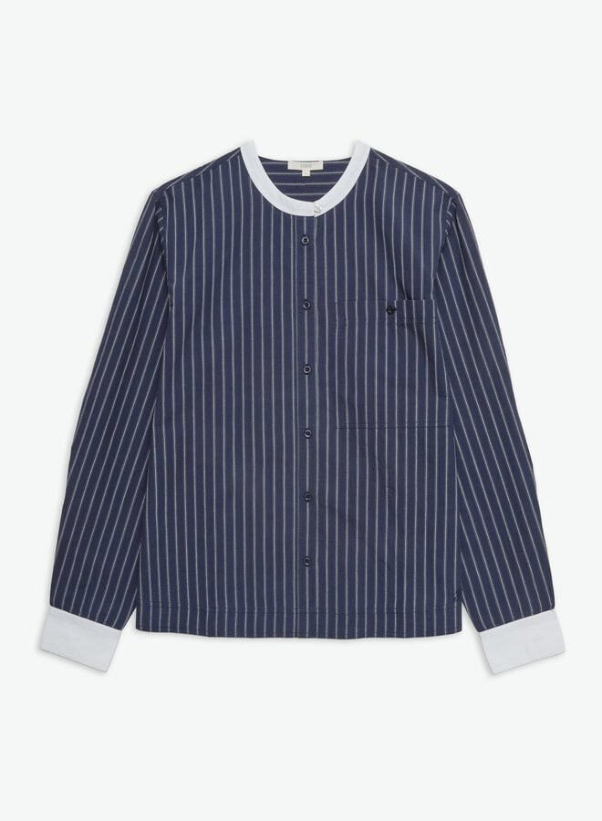Chemise Yerse Madison bleu marine rayée à col contraste blanc