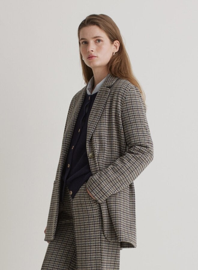 Veston Yerse Joyce en jersey pied-de-coq bleu marine, vert olive & gris