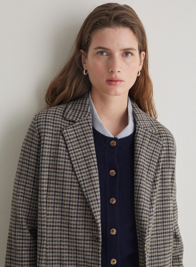 Veston Yerse Joyce en jersey pied-de-coq bleu marine, vert olive & gris