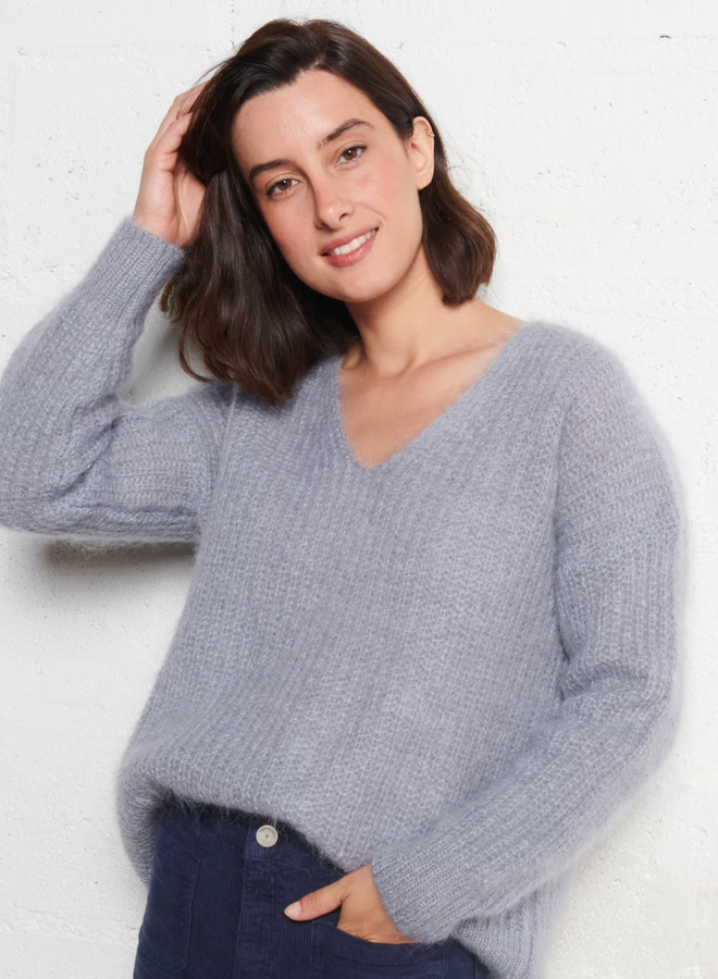 Tricot Des Petits Hauts Charlie à col V bleu orage