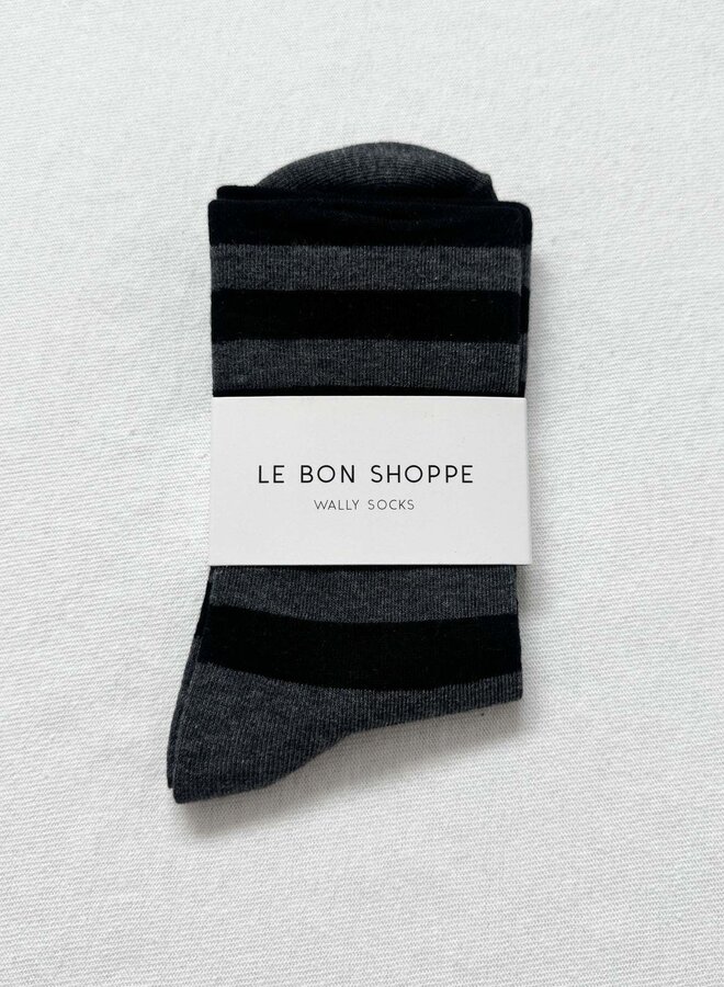 Bas Le Bon Shoppe Wally gris charcoal à rayures larges noires