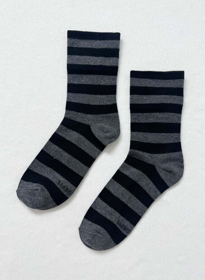 Bas Le Bon Shoppe Wally gris charcoal à rayures larges noires