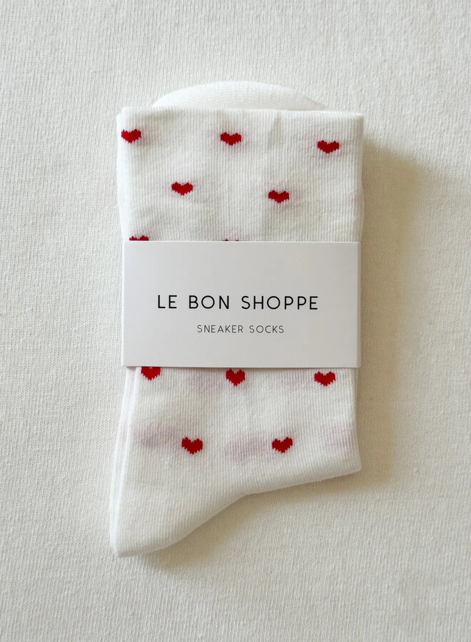 Bas Le Bon Shoppe Sneaker blancs à coeurs rouges