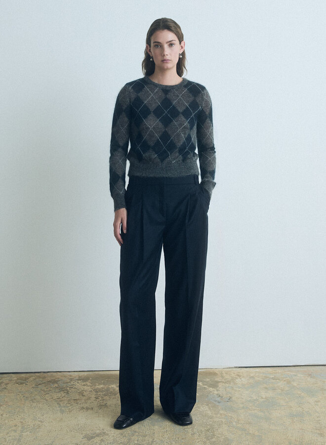 Pantalon Judith & Charles Lenno à plis & flanelle bleu marine