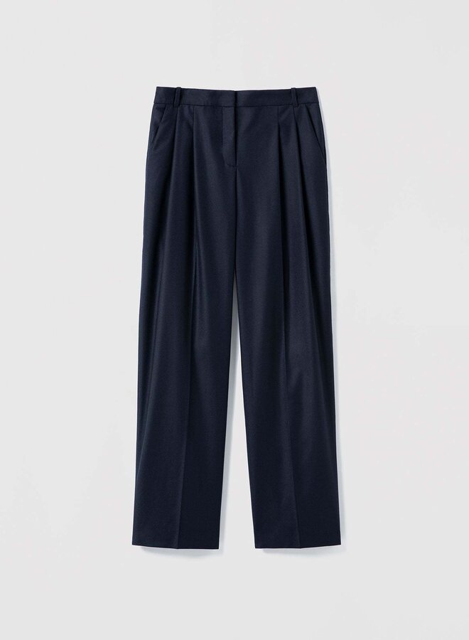 Pantalon Judith & Charles Lenno à plis & flanelle bleu marine