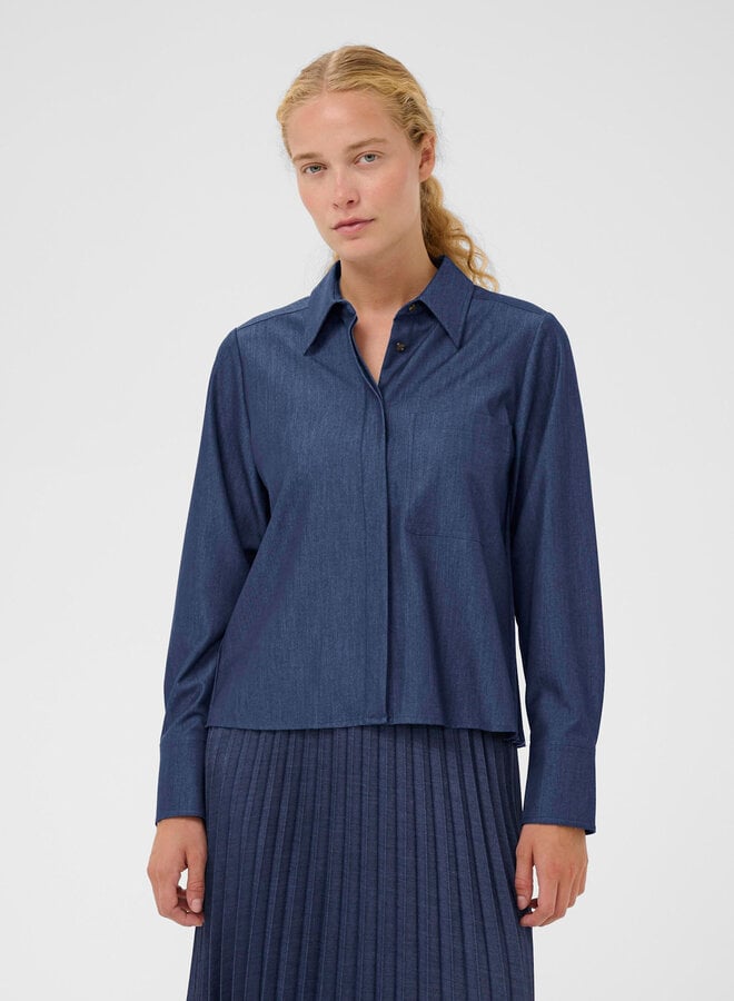 Blouse InWear Cherrie à col classique & plis au dos bleu denim foncé