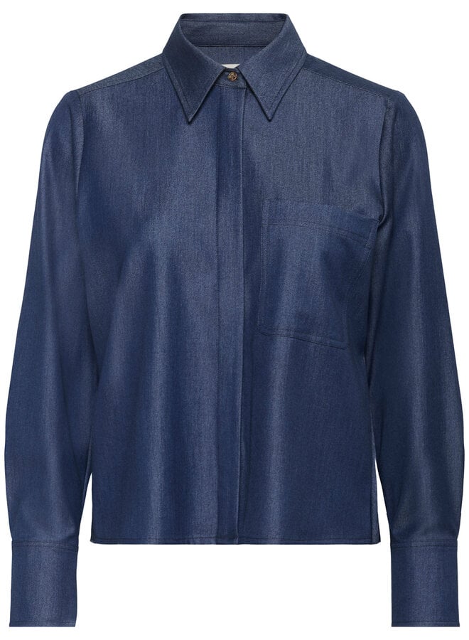 Blouse InWear Cherrie à col classique & plis au dos bleu denim foncé