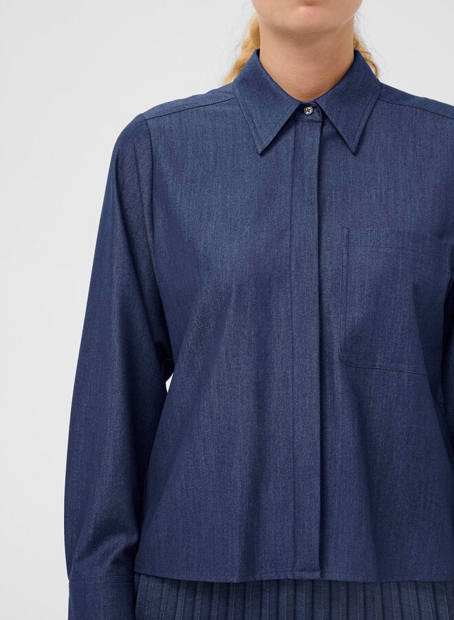 Blouse InWear Cherrie à col classique & plis au dos bleu denim foncé