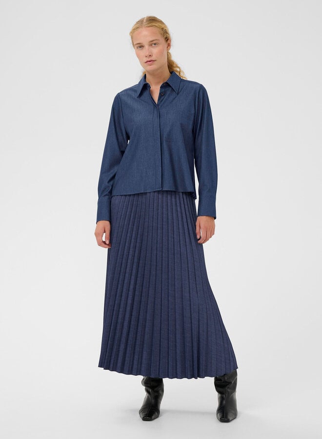 Blouse InWear Cherrie à col classique & plis au dos bleu denim foncé