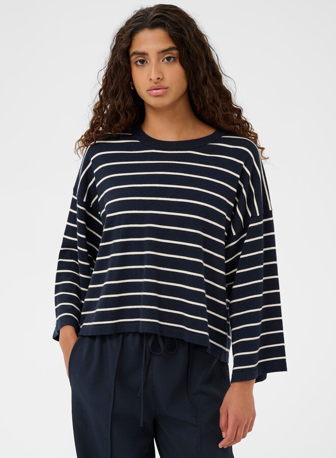 Tricot Soaked Spina Boxy bleu marine rayé écru