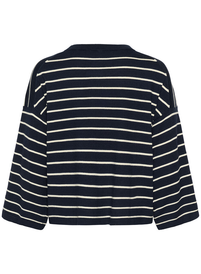 Tricot Soaked Spina Boxy bleu marine rayé écru