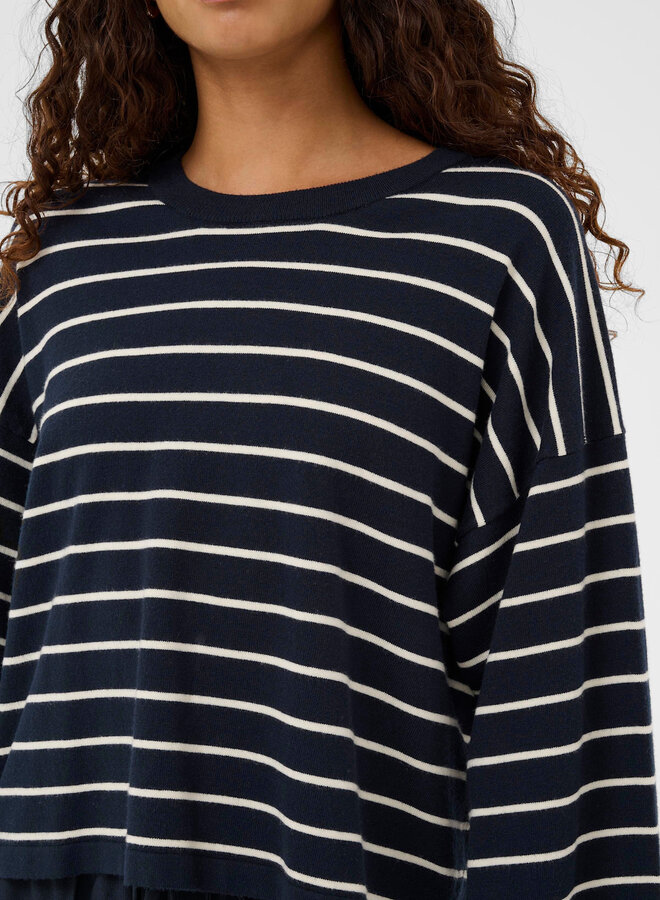 Tricot Soaked Spina Boxy bleu marine rayé écru