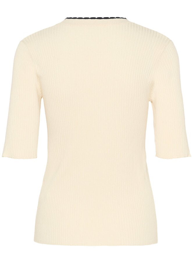 Tricot Soaked Lysandra écru à col rond contraste bleu marine