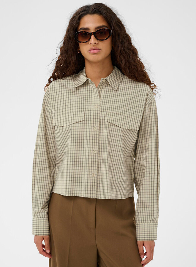 Chemise Soaked Sivah beige à carreaux noirs