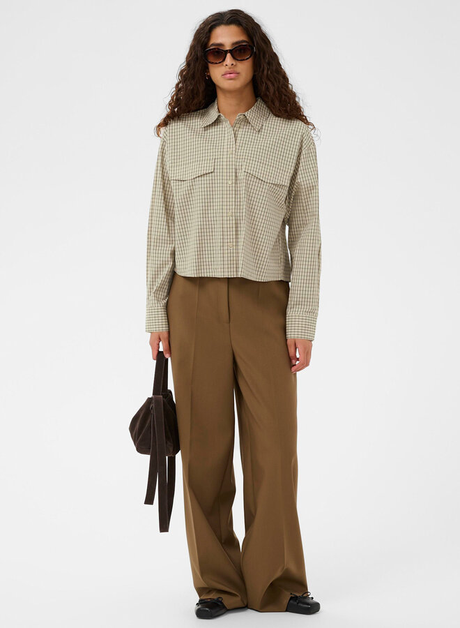 Chemise Soaked Sivah beige à carreaux noirs