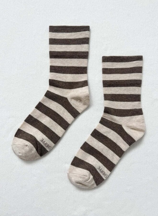 Bas Le Bon Shoppe Wally écrus à rayures larges brun taupe