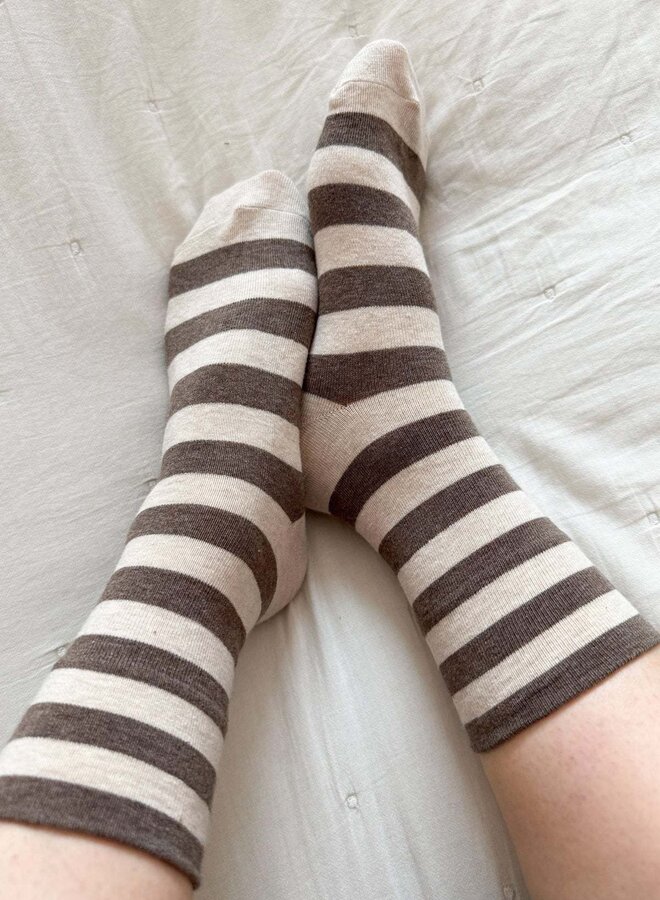 Bas Le Bon Shoppe Wally écrus à rayures larges brun taupe