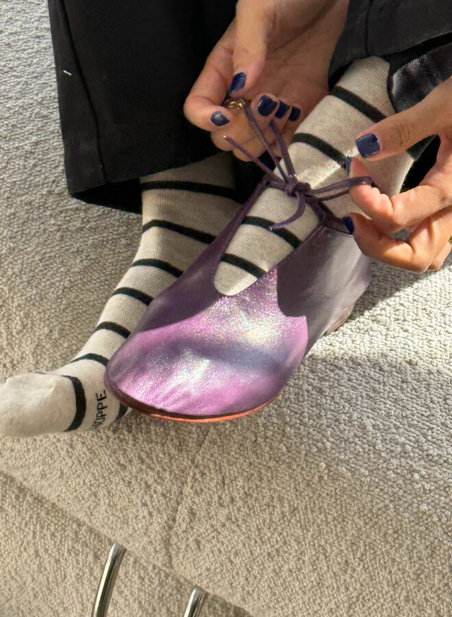 Bas Le Bon Shoppe Wally beige gruau chiné rayés gris charcoal