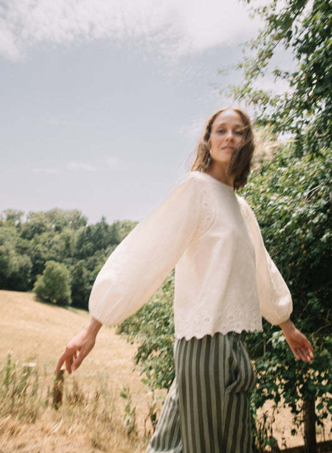 Chemise Indi&Cold col rond avec broderie anglaise écrue