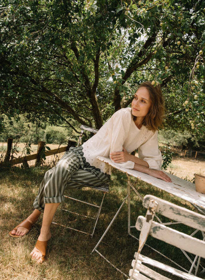 Chemise Indi&Cold col rond avec broderie anglaise écrue