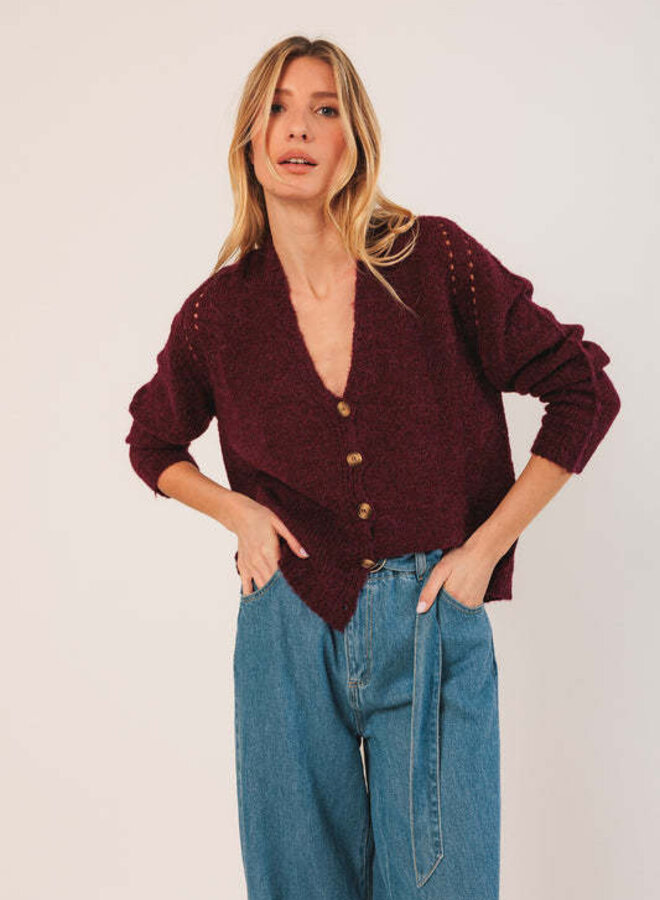 Cardigan Indi & Cold à col V boutonné bordeaux