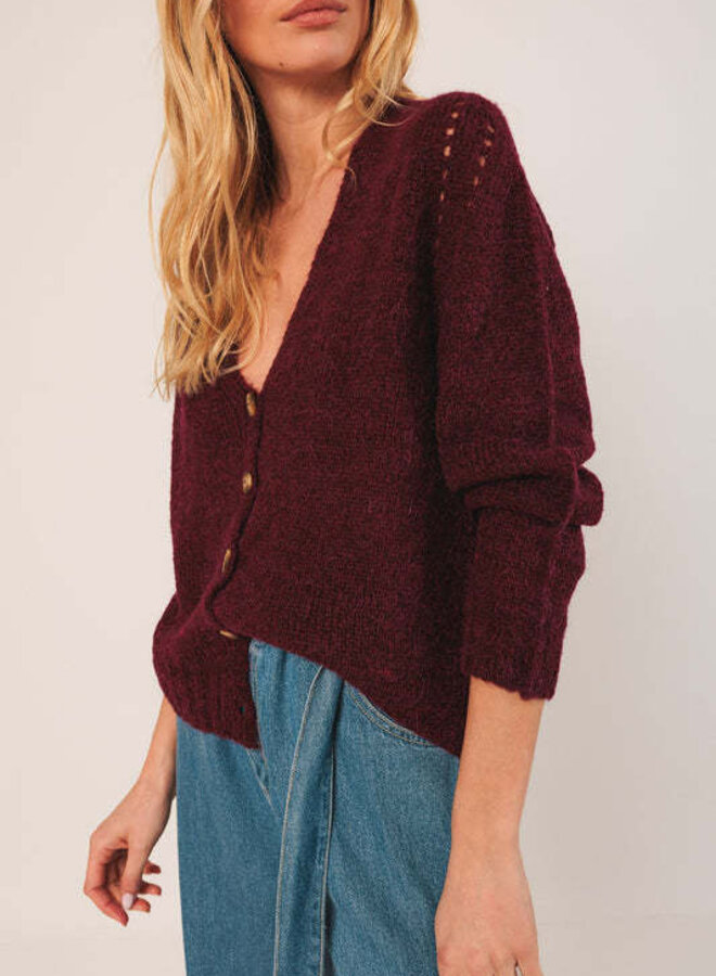 Cardigan Indi & Cold à col V boutonné bordeaux