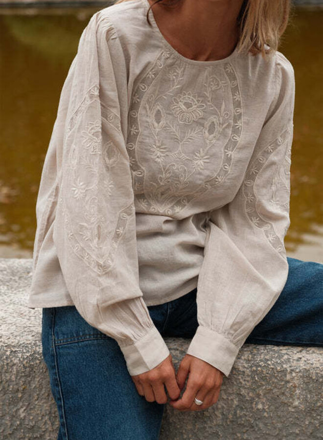 Blouse Indi & Cold à dentelle gris perle