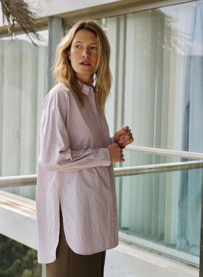 Chemise Indi & Cold longue rose rayée bleu et blanc