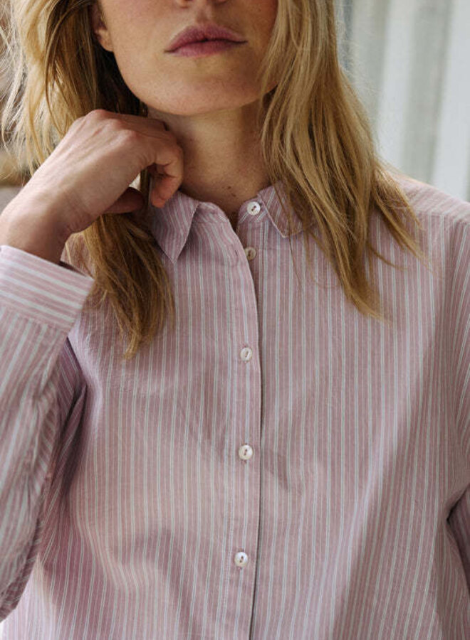 Chemise Indi & Cold longue rose rayée bleu et blanc