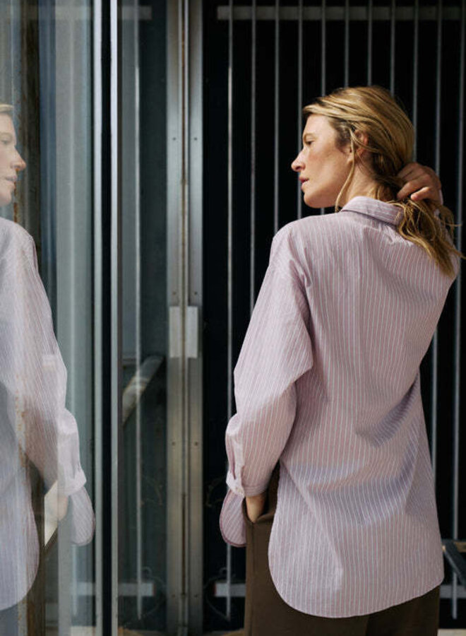 Chemise Indi & Cold longue rose rayée bleu et blanc