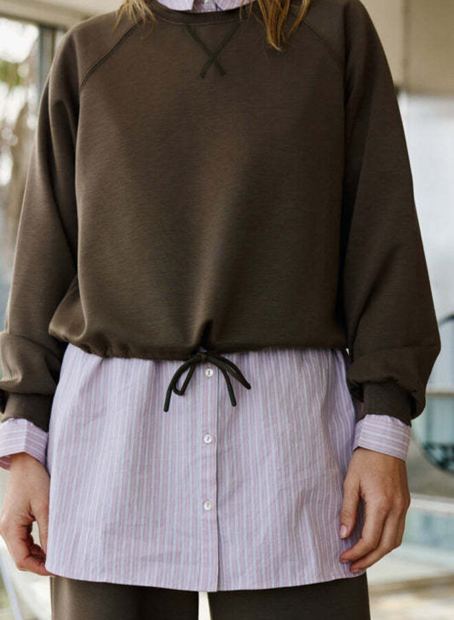 Chemise Indi & Cold longue rose rayée bleu et blanc