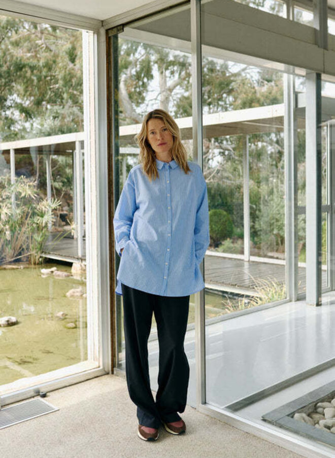 Chemise Indi & Cold longue bleue rayée gris et blanc