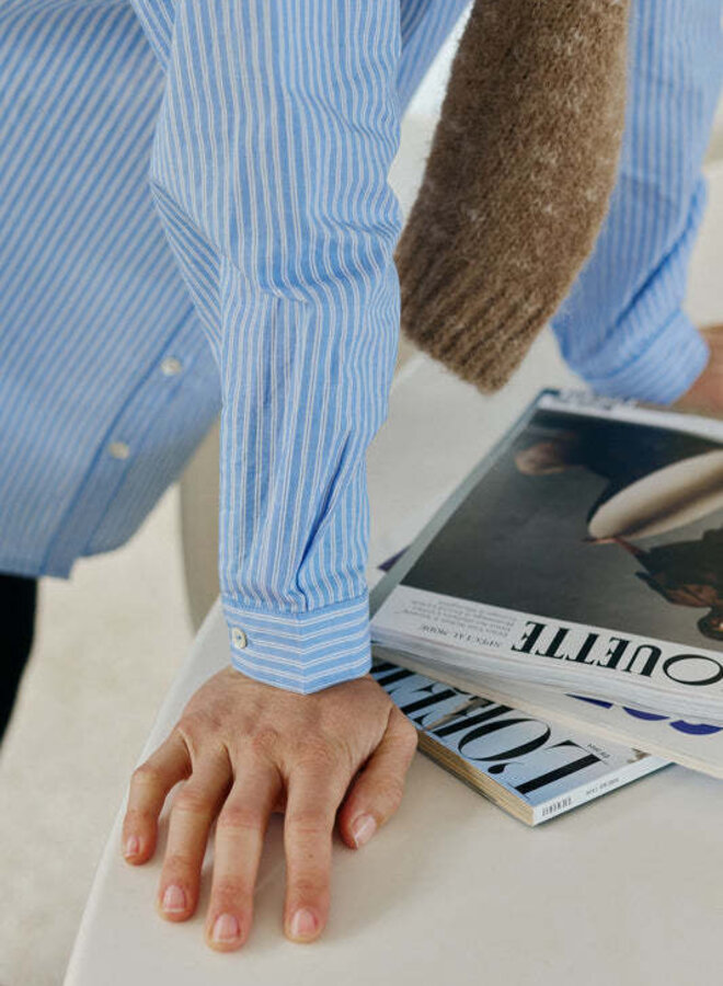 Chemise Indi & Cold longue bleue rayée gris et blanc