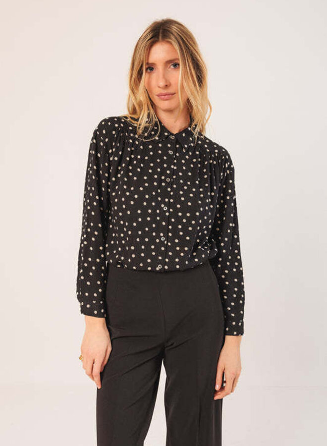 Chemise Indi&Cold à col classique noire à pois blancs