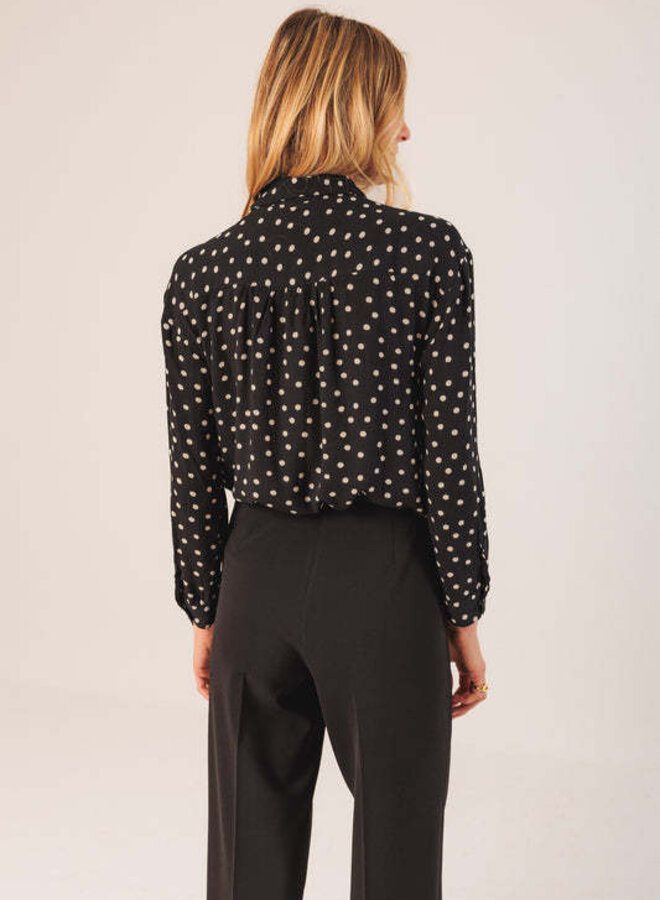 Chemise Indi&Cold à col classique noire à pois blancs