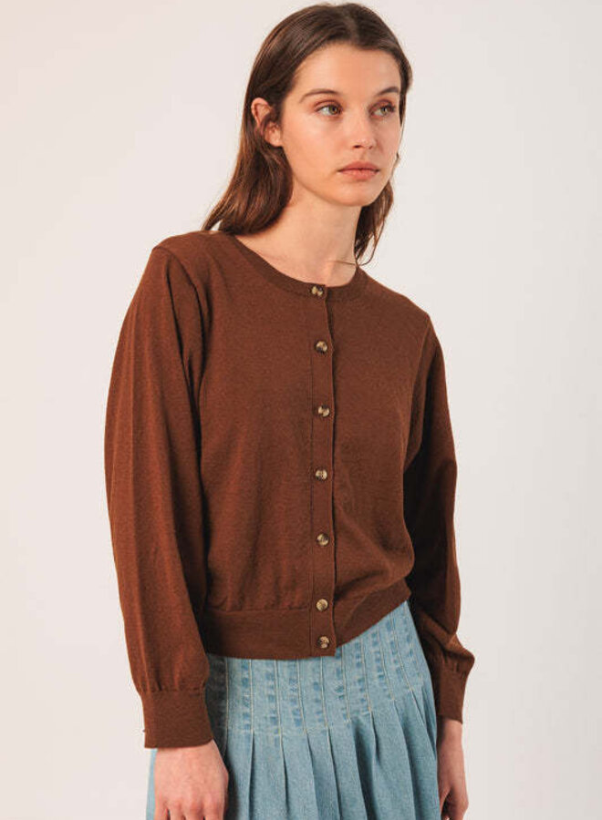 Cardigan Indi&Cold en coton mince tabac