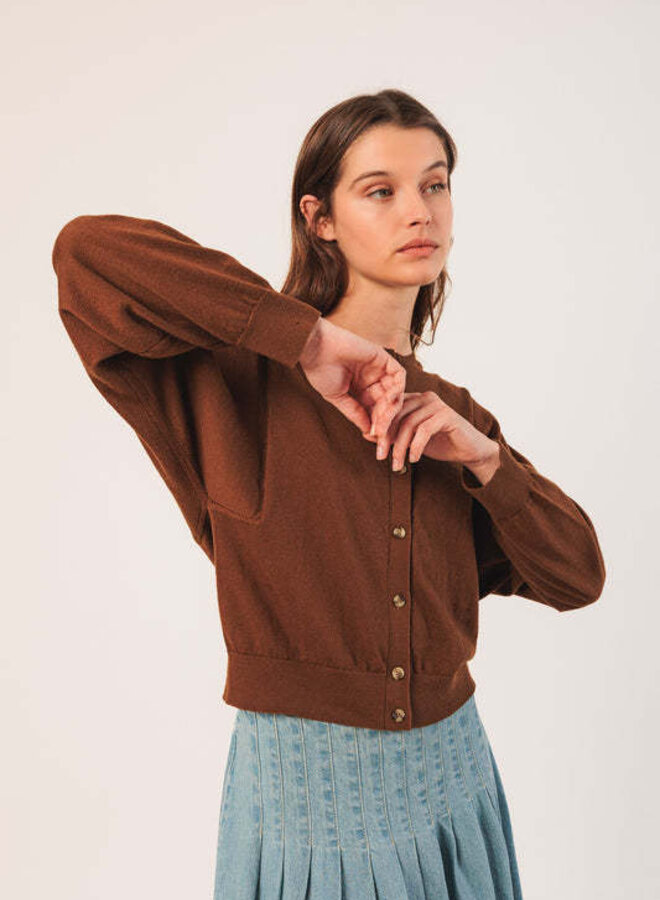 Cardigan Indi&Cold en coton mince tabac