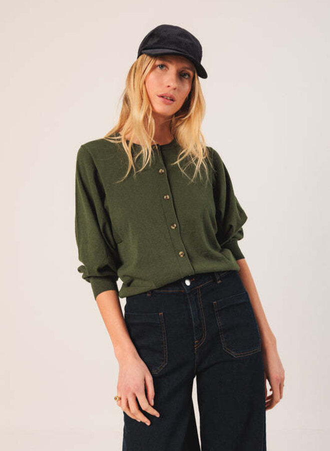 Cardigan Indi&Cold en coton mince vert