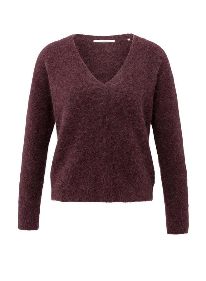 Tricot Yaya à col V prune foncée