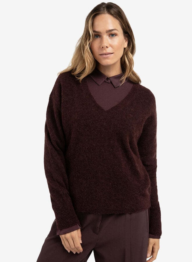 Tricot Yaya à col V prune foncée