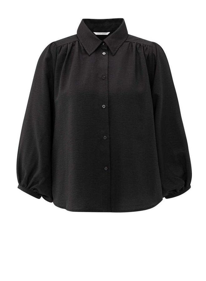 Blouse Yaya à col classique ample & courte noire