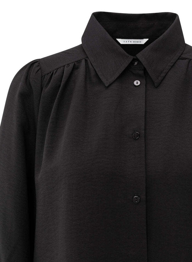 Blouse Yaya à col classique ample & courte noire