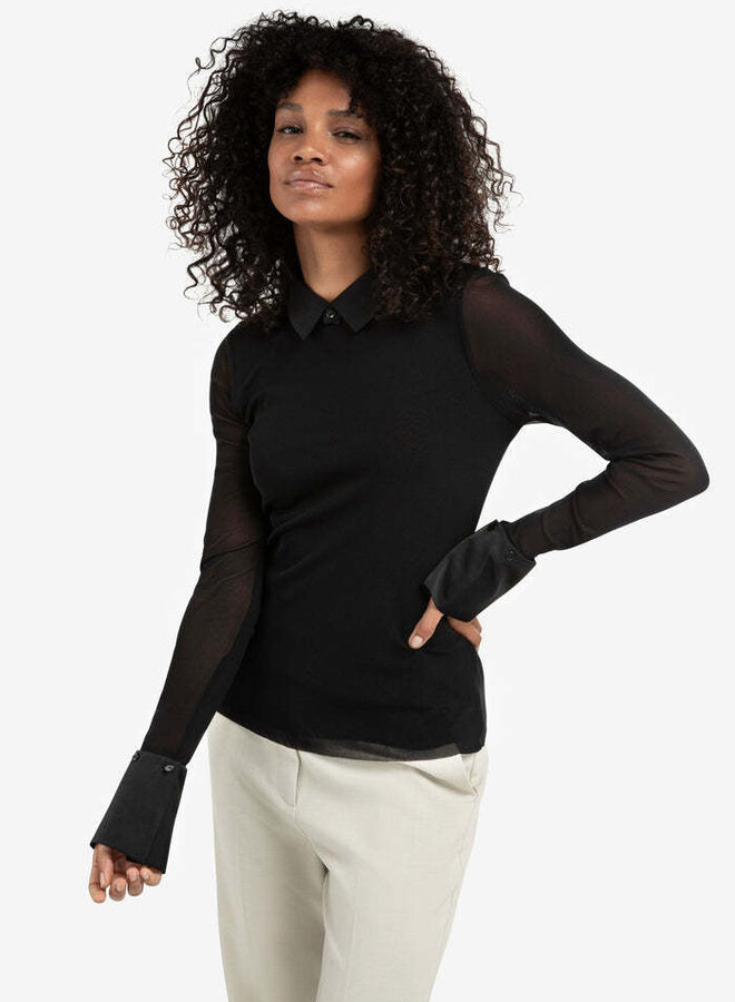 Chandail Yaya avec col amovible satiné noir