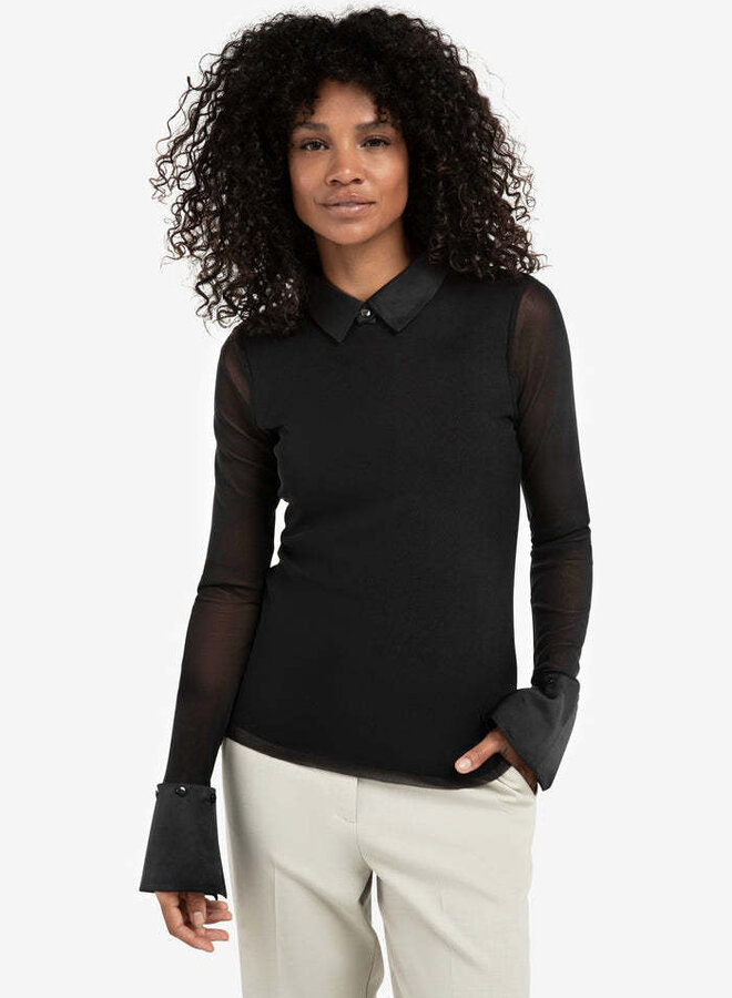 Chandail Yaya avec col amovible satiné noir