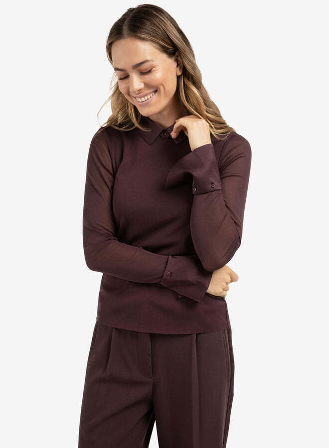 Chandail Yaya avec col amovible satiné prune foncée