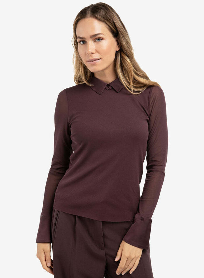 Chandail Yaya avec col amovible satiné prune foncée