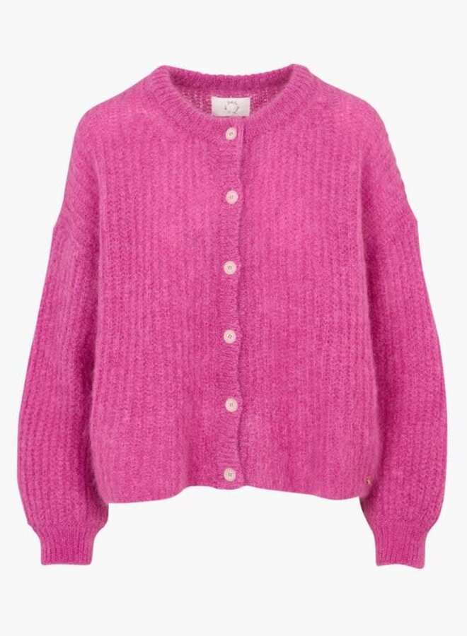 Cardigan Des Petits Hauts Alma à col rond boutonné framboise