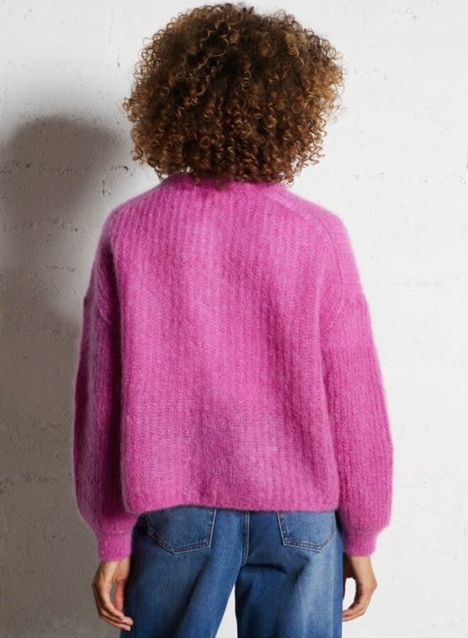 Cardigan Des Petits Hauts Alma à col rond boutonné framboise