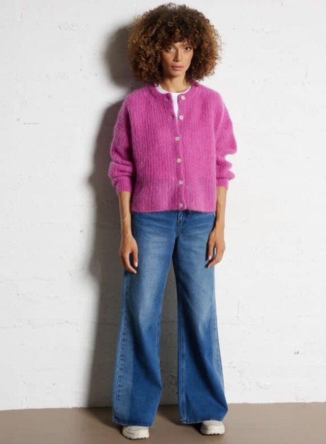 Cardigan Des Petits Hauts Alma à col rond boutonné framboise