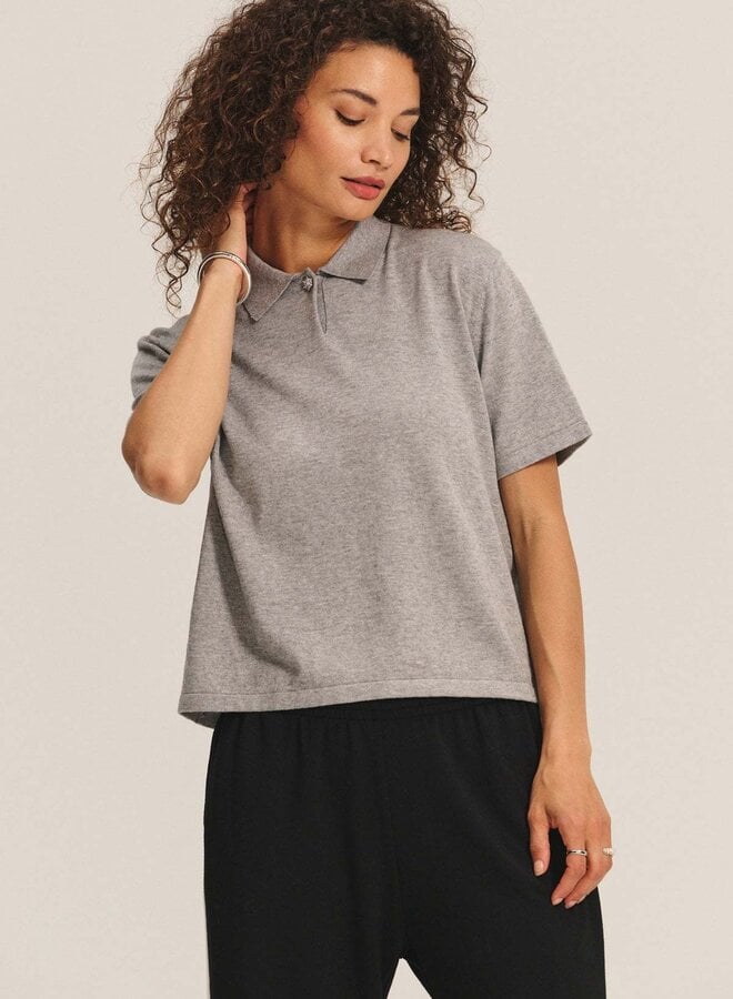 Tricot Velvet Emerson à col classique à bouton bijou gris mélange